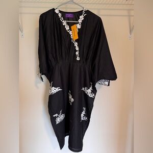 Elegant Black and White embroidered Midi Dress